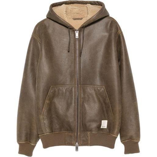Emporio Armani giacca con cappuccio in shearling - marrone