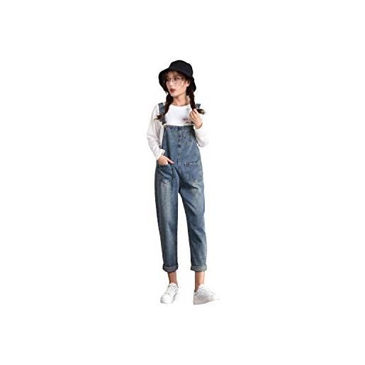Lazutom donne casual baggy loose denim salopette salopette tuta blu 48