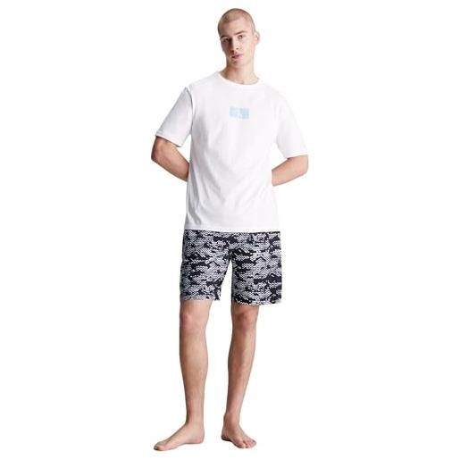 Calvin Klein set pigiama uomo short set corto, multicolore (white top/plk not prt_aquatic btm), m