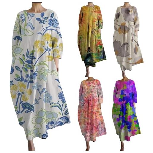 Generic abiti da donna primavera 2025 abito avvolgente lungo da donna con tasche, maxi abito casual con stampa floreale, abito da spiaggia, abito bohémien, abito a tunica, perfetto per tutti i giorni e il