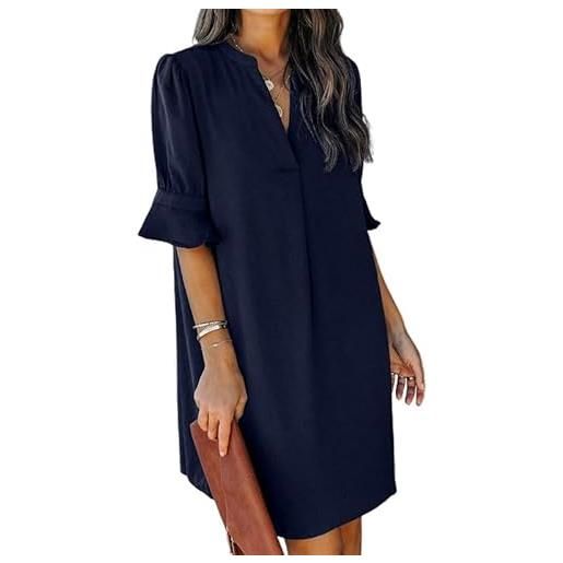 Sukiglam vestito estivo donna sexy scollo a v mezza manica midi abito casual loose fit vestiti elegante tinta unita camicetta abitos corto per cocktail traspirante da spiaggia blusa abiti