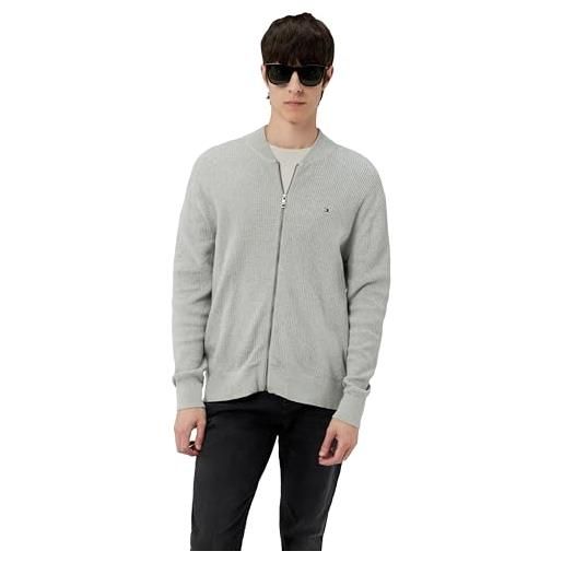 Tommy Hilfiger uomo cardigan giacca in maglia con zip structure baseball zip through senza cappuccio, grigio (light grey heather), 3xl