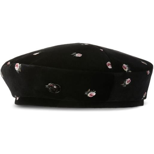 Maison Michel basco con ricamo a fiori - nero