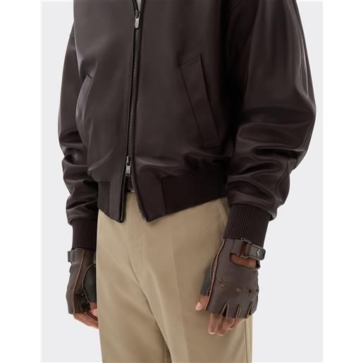 Ferrari guanti da guida senza dita in pelle - male guanti tobacco m