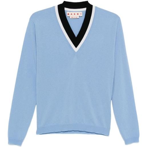 Marni maglione in lana con scollo a v - blu