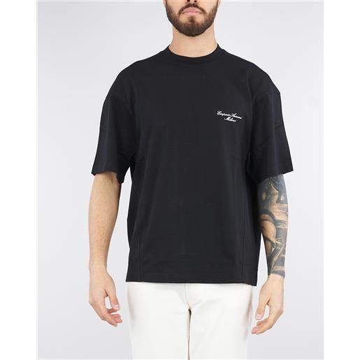 EMPORIO ARMANI t-shirt nero con ricamo logo relaxed fit