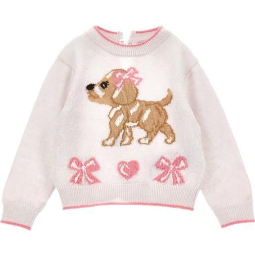 Monnalisa maglione intarsio cagnolino e fiocchi