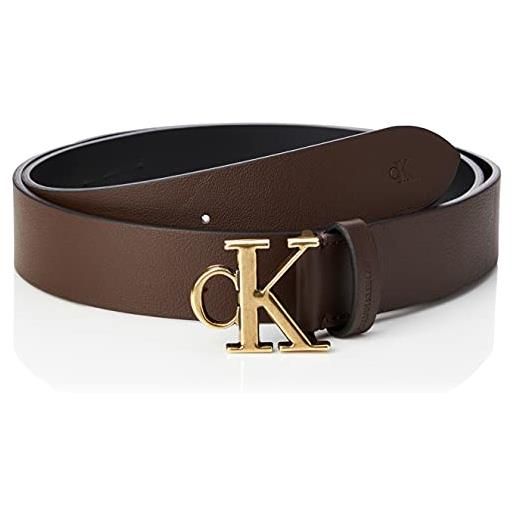 Calvin Klein Jeans rounded mono plaque belt 35 mm, cintura, uomo, 90, marrone (chesnut)