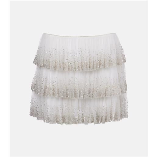 Clio Peppiatt minigonna evie in tulle a balze con perline