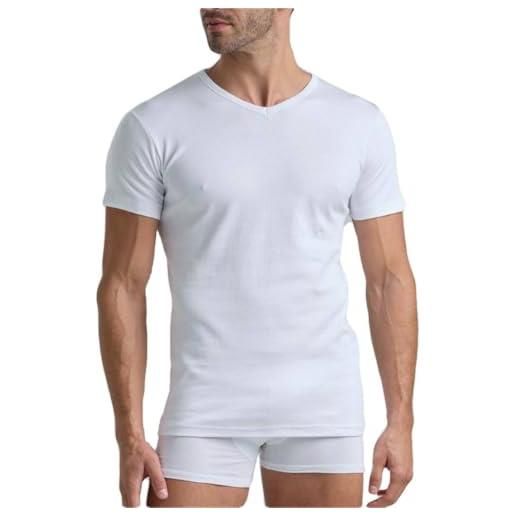 Lotto 3 pezzi - maglietta intima uomo lt1211 scollo a v - t-shirt in cotone elasticizzato comodo e traspirante - bianco, l