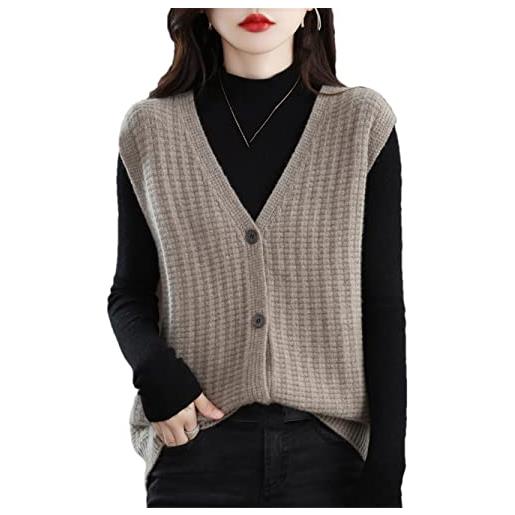 Vsadsau gilet cappotto donna 100% lana merino senza maniche cardigan maglione maglia pullover top, rosso, l