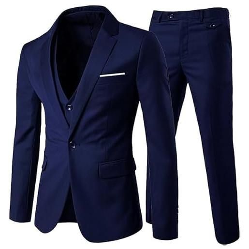 HIFI7 abito uomo slim fit 3 pezzi abiti da sposa elegante cerimonia giacca gilet pantaloni (it, testo, xxl, regular, regular, blu navy)