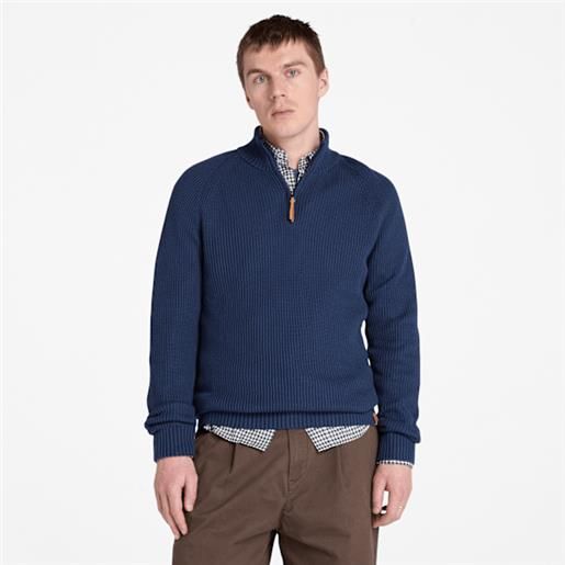 Timberland - maglione testurizzato con zip a un quarto williams river da uomo in blu scuro, uomo, blu, taglia: l