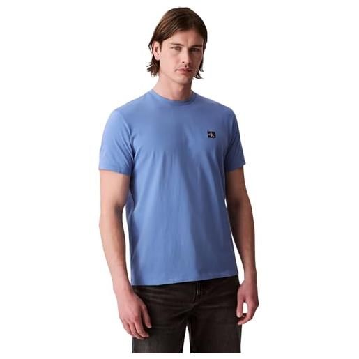 Calvin Klein uomo t-shirt maniche corte badge jersey classic tee in cotone, blu (dull nile blue), m