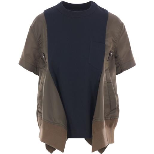 sacai t-shirt con design a inserti - verde