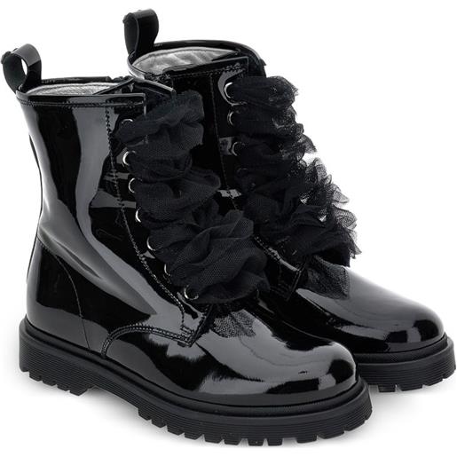 Monnalisa anfibi in pelle verniciata con ruches - nero