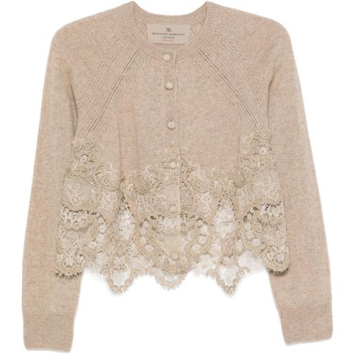 Ermanno Scervino cardigan con rifinitura in pizzo - marrone
