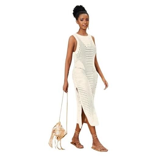 CUPSHE Abito midi da donna con scollo a V, maniche corte, estivo, abbigliamento da spiaggia casual a righe XS-XXL, Floreale blu, XS