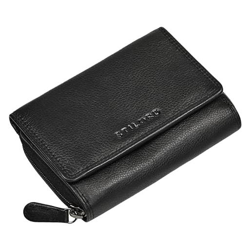 STILORD 'Lupa' Portafoglio In Vera Pelle Donna Medio Con Portamonete Esterno E Protezione RFID/NFC, Colore Nero Vintage