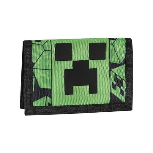 Franco Cosimo Panini minecraft - portafoglio ufficiale minecraft, con pratica chiusura a strappo, tasca esterna con zip, scomparti interni per banconote e card, idea regalo bambini e ragazzi, 13 x 8.5h x 3 cm