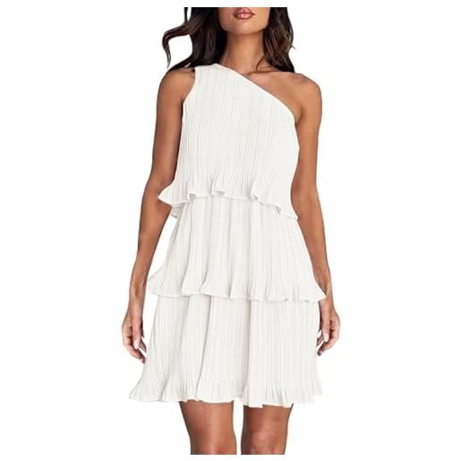 KonJim abito estivo da donna 2024 monospalla senza maniche con orlo a volant abiti bohémien fluidi con volant a più livelli midi beach a-line abito casual in chiffon, blu, l