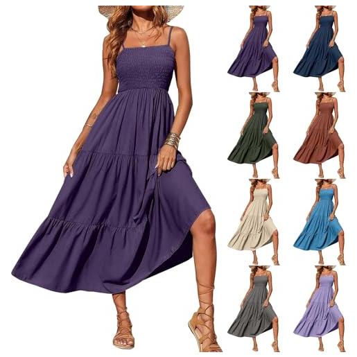 Generisch abito midi da donna, elegante con spalline sottili, linea ad a, abito estivo, sexy, per il tempo libero, patchwork, elastico, con volant, abito da spiaggia, blu marino, s