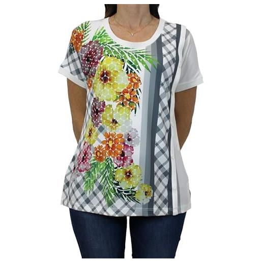 Carla Ferroni t-shirt a fantasia da donna art. 21900 (it, testo, xl, regular, regular, bianco/grigio)