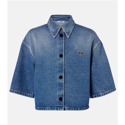 Prada camicia di jeans cropped con logo