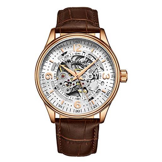 Orologio Da Uomo Stührling Original In Pelle – Stile Aviazione Con Data E Numeri Luminosi – Cinturino In Pelle Con Rivetti Acciaio