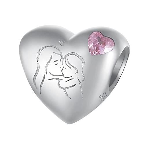 ShiYu charms ciondolo a forma di cuore in argento sterling 925, per braccialetti pandora, 4,5 mm - 5 mm, zirconia cubica, zirconia cubica