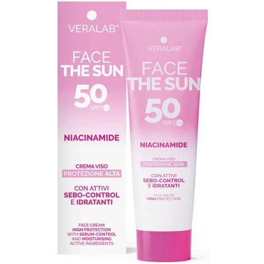 Veralab face the sun niacinamide - crema viso spf50 con attivi sebo-control e idratanti 50ml - solare viso alta prot. 