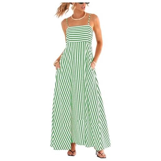 CUPSHE maxi abito estivo da donna, casual, senza maniche, scollo quadrato, a righe, da spiaggia, con tasche, a righe nere. , xl