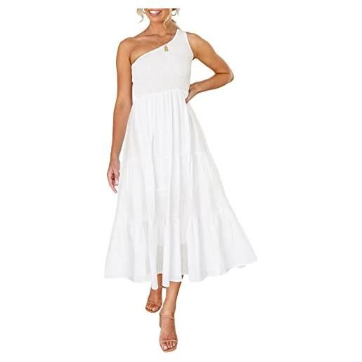 ZESICA abito longuette lungo da donna 2023 bohémien estivo con stampa floreale monospalla senza maniche con volant e balze, beige, s