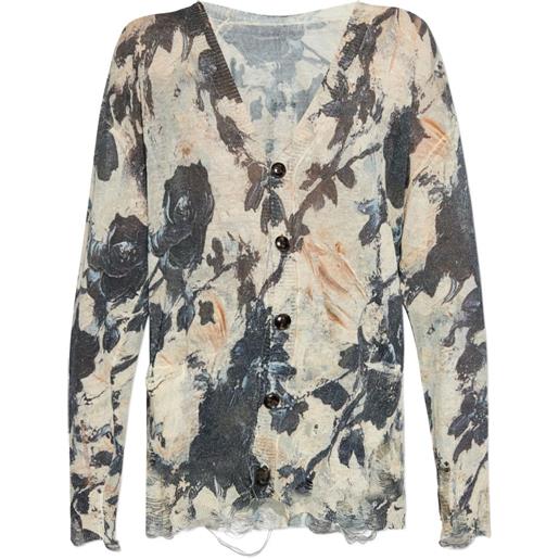 R13 cardigan a fiori - black and cream