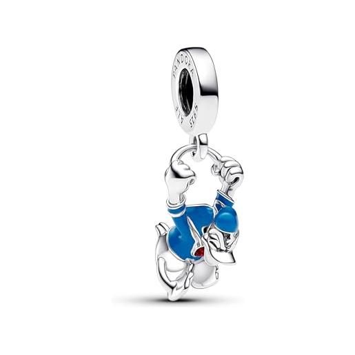 PANDORA disney pendente con paperino in argento sterling con smalto olografico rosso e blu