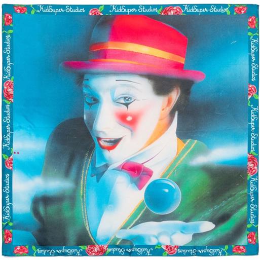 KidSuper foulard cirque clown cds in seta - blu