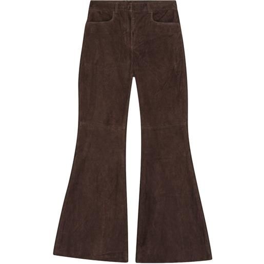 REMAIN pantaloni svasati in pelle scamosciata - marrone