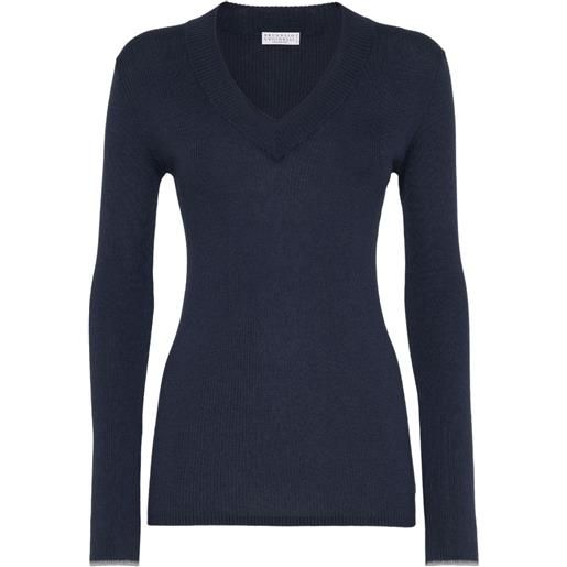 Brunello Cucinelli felpa con scollo a v - blu