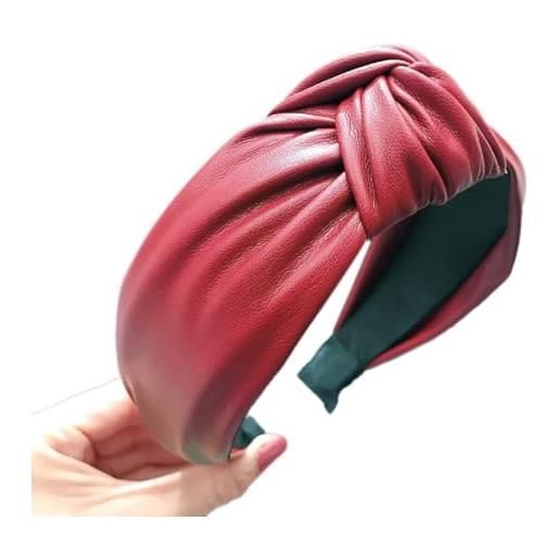 Wambere fascia per capelli in ecopelle con nodi, da donna, annodata, larga fascia per capelli, fascia per capelli, fascia per capelli, per donne e ragazze, da indossare tutti i giorni, colore rosso