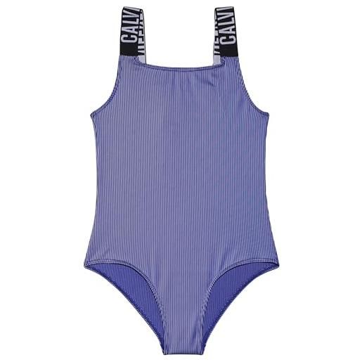 Calvin Klein jeans bambina costume da bagno swimsuit a costine, blu (sapphire blue), 10-12 anni