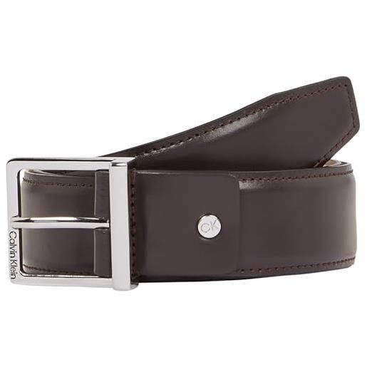 Calvin Klein uomo cintura sleek square in pelle, marrone (dark brown smooth), 110 cm