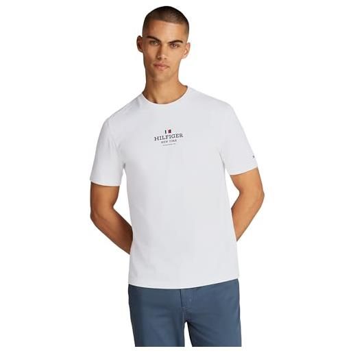 Tommy Hilfiger uomo t-shirt maniche corte con branding, bianco (white), xxl
