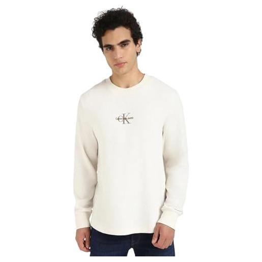 Calvin Klein uomo felpa monologo waffle scollo rotondo, avorio (ivory), xs
