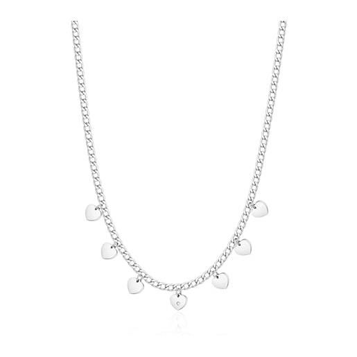 S'Agapõ Collana Donna In Acciaio 316L Con Cuore E Cristallo - Girocollo A Catena Forzatina, Collezione Be My Always, Made In Italy