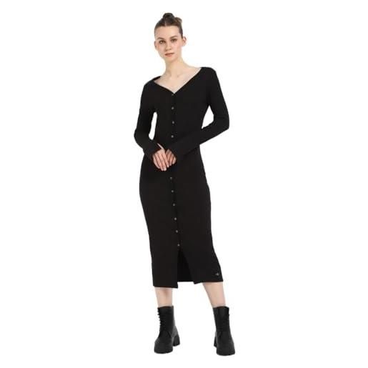 Calvin Klein donna abito woven label rib woven label rib chiusura con bottoni, nero (ck black), m