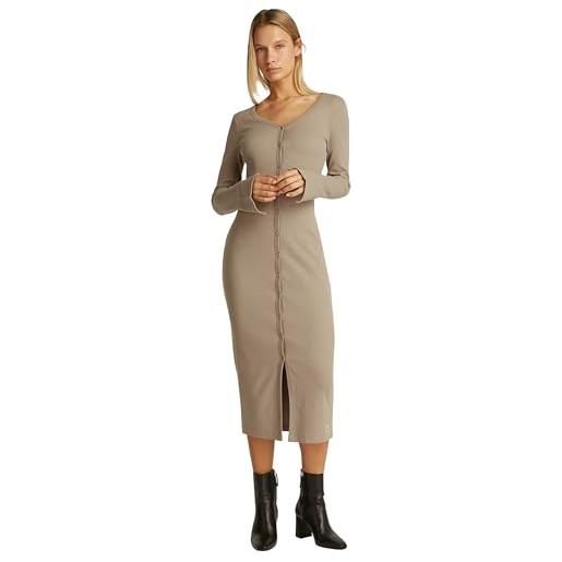 Calvin Klein donna abito woven label rib woven label rib chiusura con bottoni, beige (taupe gray), s