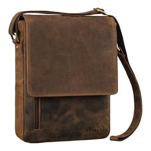 ROYALZ 'kansas' borsa porta pc uomo in vera pelle 13-14 pollici - ventiquattrore borsa a tracolla università e ufficio - borsello cartella documenti din a4 messenger bag, colore: nevada marrone