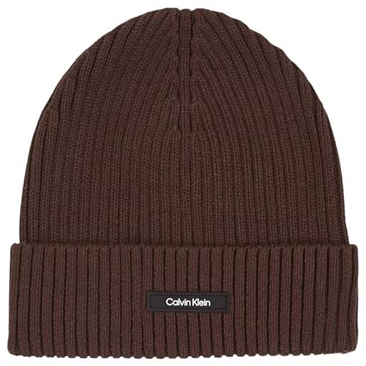 Calvin Klein uomo berretto in maglia classic cotton rib beanie in cotone, verde (dark olive), taglia unica
