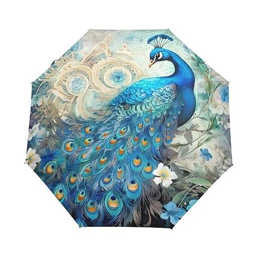 GAIREG ombrello da viaggio floreale blu pavone ombrello pieghevole antivento automatico aperto vicino