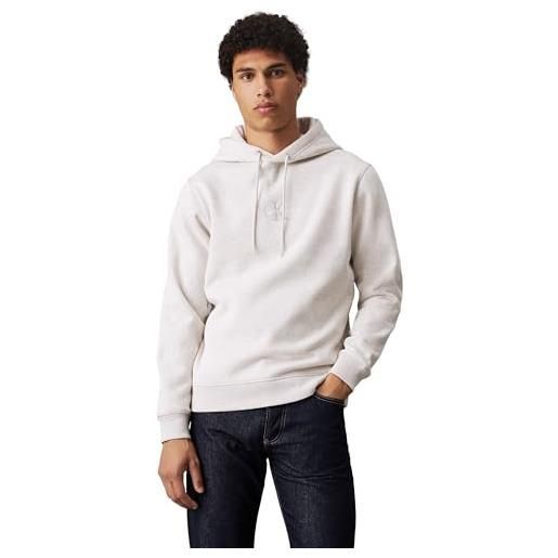 Calvin Klein jeans uomo felpa con cappuccio, grigio (ivory grey heather), xl